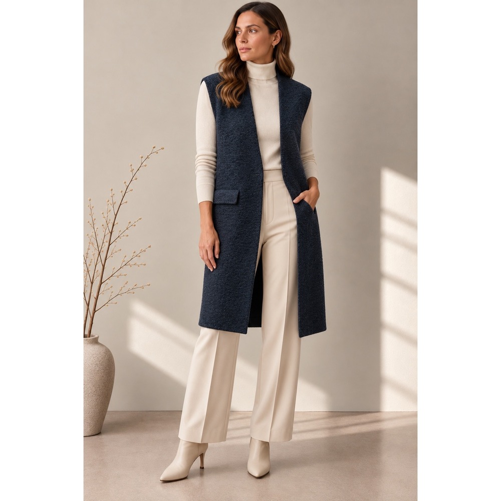Zara Navy Blue Longline Boiled Wool Winter Vest Small